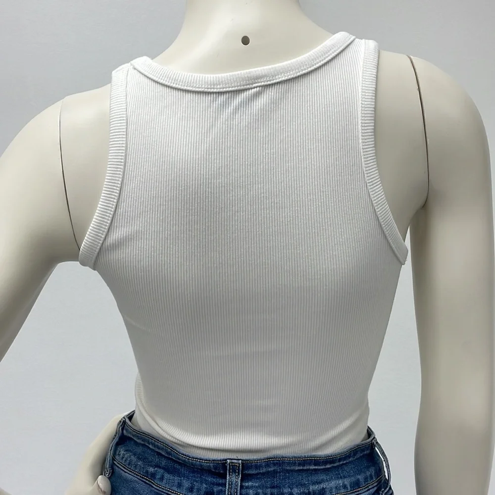 White Ribbed Cropped Tank Top - Picture 3 of 13